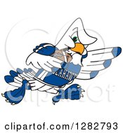 Clipart Of A Tough Seahawk Sports School Mascot Character Running With An American Football Royalty Free Vector Illustration