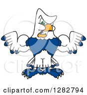 Clipart Of A Tough Seahawk Sports School Mascot Character Flexing His Muscles Royalty Free Vector Illustration