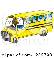 Happy Seahawk School Mascot Character Waving And Driving A Bus