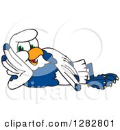 Happy Seahawk School Mascot Character Resting On His Side