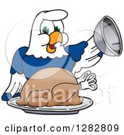 Poster, Art Print Of Happy Seahawk School Mascot Character Serving A Thanksgiving Turkey