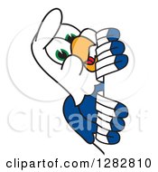 Clipart Of A Happy Seahawk School Mascot Character Smiling Around A Sign Royalty Free Vector Illustration by Mascot Junction
