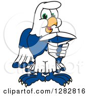 Happy Seahawk School Mascot Character Pointing Outwards