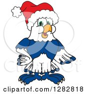 Happy Christmas Seahawk School Mascot Character Wearing A Santa Hat