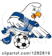 Happy Seahawk Sports School Mascot Character Playing Soccer