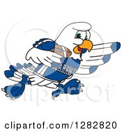 Happy Seahawk Sports School Mascot Character Running With An American Football