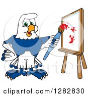 Poster, Art Print Of Happy Seahawk School Mascot Character Artist Painting On A Canvas