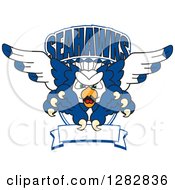 Poster, Art Print Of Tough Seahawk School Mascot Character Flying With Claws Extended Out Of A Shield With Text And A Blank Banner