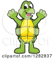 Happy Turtle School Mascot Character Cheering