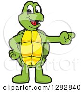 Happy Turtle School Mascot Character Pointing To The Right
