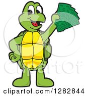 Poster, Art Print Of Happy Turtle School Mascot Character Holding Cash Money