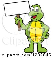 Happy Turtle School Mascot Character Holding Up A Blank Sign