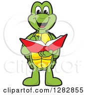 Happy Turtle School Mascot Character Reading A Book