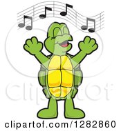Poster, Art Print Of Happy Turtle School Mascot Character Singing In Chorus