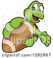 Poster, Art Print Of Happy Turtle School Sports Mascot Character Catching Or Holding Out An American Football