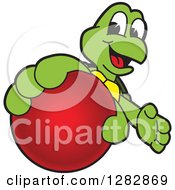 Poster, Art Print Of Happy Turtle School Sports Mascot Character Catching Or Holding Out A Red Ball