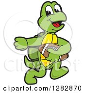 Poster, Art Print Of Happy Turtle School Sports Mascot Character Playing Football
