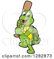 Poster, Art Print Of Happy Baseball Player Turtle School Sports Mascot Character Batting