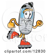 Wireless Cellular Telephone Mascot Cartoon Character Roller Blading On Inline Skates