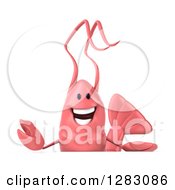 Clipart Of A 3d Pink Shrimp Welcoming Over A Sign Royalty Free Illustration
