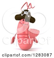 Clipart Of A 3d Pink Shrimp Pirate Royalty Free Illustration