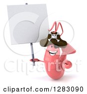 Clipart Of A 3d Pink Shrimp Pirate Holding A Blank Sign Royalty Free Illustration