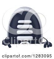 Clipart Of A 3d Sneaker Shoe Character Pointing Down Over A Sign Royalty Free Illustration