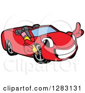 Poster, Art Print Of Happy Red Convertible Car Mascot Character Holding A Pencil