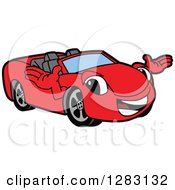 Happy Red Convertible Car Mascot Character Welcoming