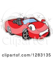 Poster, Art Print Of Sad Red Convertible Car Mascot Character After An Accident