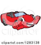 Clipart Of A Happy Red Convertible Car Mascot Character Pointing At You Royalty Free Vector Illustration by Toons4Biz