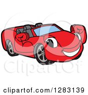 Poster, Art Print Of Happy Red Convertible Car Mascot Character Flexing His Muscles