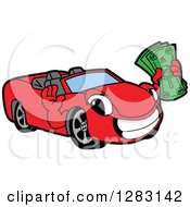 Poster, Art Print Of Happy Red Convertible Car Mascot Character Holding Cash Money