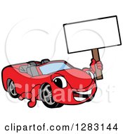 Poster, Art Print Of Happy Red Convertible Car Mascot Character Holding Up A Blank Sign