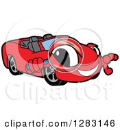 Poster, Art Print Of Happy Red Convertible Car Mascot Character Looking Through A Magnifying Glass