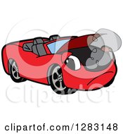 Poster, Art Print Of Sad Red Convertible Car Mascot Character Smoking