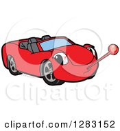 Sick Red Convertible Car Mascot Character With A Thermometer