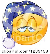 Poster, Art Print Of Sleepy Yellow Smiley Face Emoticon Wearing A Night Cap