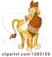 Clipart Of A Male Lion Looking Uncertainly To The Left Royalty Free Vector Illustration