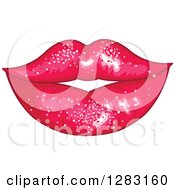 Clipart Of A Womans Pink Sparkly Lips Royalty Free Vector Illustration by Pushkin