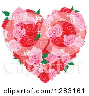 Poster, Art Print Of Pink And Red Floral Rose And Babys Breath Heart