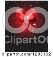 Clipart Of A Sparkly Red Ruby Heart Over Sparkles On A Reflective Background Royalty Free Vector Illustration