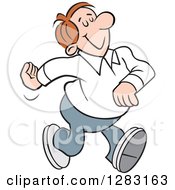 Clipart Of A Happy Brunette Caucasian Man Walking With His Eyes Closed Royalty Free Vector Illustration