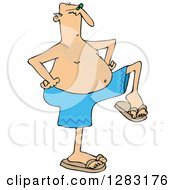 Clipart Of A Senior Caucasian Man Dancing In Swim Trunks Royalty Free Vector Illustration