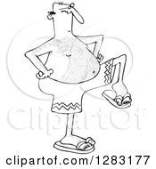 Clipart Of A Black And White Senior Man Dancing In Swim Trunks Royalty Free Vector Illustration