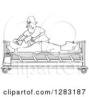 Poster, Art Print Of Black And White White Male Nurse Helping A Guy Patient Stretch For Physical Therapy Recovery In A Hospital Bed
