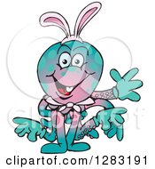 Clipart Of A Friendly Waving Octopus Wearing Easter Bunny Ears Royalty Free Vector Illustration