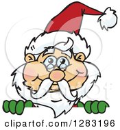 Clipart Of A Happy Christmas Santa Claus Over A Sign Royalty Free Vector Illustration