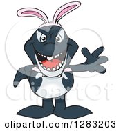 Poster, Art Print Of Friendly Waving Orca Killer Whale Wearing Easter Bunny Ears