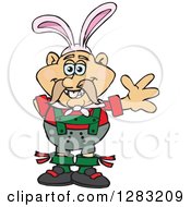 Clipart Of A Friendly Waving German Oktoberfest Man Wearing Easter Bunny Ears Royalty Free Vector Illustration